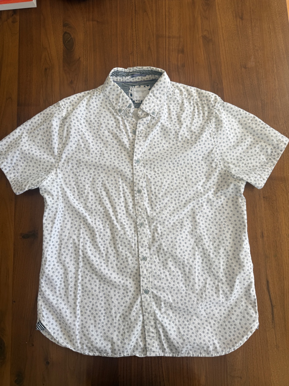 Denim & Flower Ricky Singh Shirt Mens L White Micro Floral Print Button Up